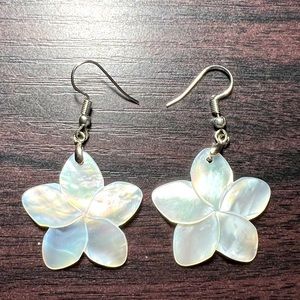 GENUINE MOTHER-OF-PEARL Plumeria Earrings